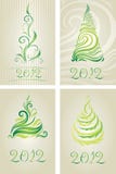 Jogo do vetor de cartões decorativos com árvore de Natal ilustração stock Jogo do vetor de cartões decorativos com árvore de Natal ilustração stock