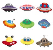 Jogo do ícone da nave espacial do UFO dos desenhos animados ilustração royalty free Jogo do ícone da nave espacial do UFO dos desenhos animados ilustração royalty free