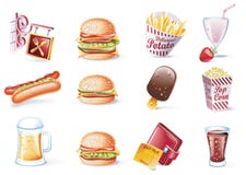Jogo do ícone do estilo dos desenhos animados do vetor. Parte 22. Fast food ilustração do vetor Jogo do ícone do estilo dos desenhos animados do vetor. Parte 22. Fast food ilustração do vetor