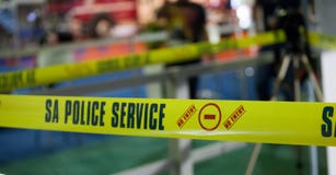 JOHANNESBURG, AFRIQUE DU SUD - avril 2017 bande sud-africaine de scène du crime de police photos stock JOHANNESBURG, AFRIQUE DU SUD - avril 2017 bande sud-africaine de scène du crime de police photos stock