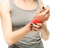 Joint pain, painful woman with hand injury