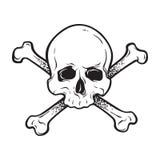 Jolly Roger human skull with crossbones isolated hand drawn vector illustration. Print, logo template, poster, sticker, flash tatt royalty free illustration Jolly Roger human skull with crossbones isolated hand drawn vector illustration. Print, logo template, poster, sticker, flash tatt royalty free illustration