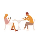 Jonge die paar of vrienden door hun smartphones op een datum wordt afgeleid royalty-vrije illustratie Jonge die paar of vrienden door hun smartphones op een datum wordt afgeleid royalty-vrije illustratie