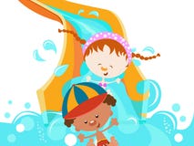 Jonge geitjes die Water van dia genieten stock illustratie Jonge geitjes die Water van dia genieten stock illustratie