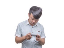 Jonge Mens met Slimme Telefoon stock foto's Jonge Mens met Slimme Telefoon stock foto's