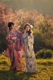 Jonge vrouwen die een kimono dragen royalty-vrije stock afbeeldingen Jonge vrouwen die een kimono dragen royalty-vrije stock afbeeldingen