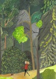 Jonge vrouwengangen met hond door het hout Conceptenmeisje in groene kleding met tekkel, poedel, smartphone stock illustratie Jonge vrouwengangen met hond door het hout Conceptenmeisje in groene kleding met tekkel, poedel, smartphone stock illustratie