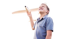 Jongen die de hemel met een vliegtuig bekijken stock afbeeldingen Jongen die de hemel met een vliegtuig bekijken stock afbeeldingen