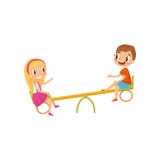 Jongen en meisje die op geschommel, jonge geitjes op een speelplaats vectorillustratie berijden op een witte achtergrond stock illustratie Jongen en meisje die op geschommel, jonge geitjes op een speelplaats vectorillustratie berijden op een witte achtergrond stock illustratie