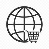 Jordklotrengöringsduksymbol och en shoppingvagn Symbol för e-kommerssymbol royaltyfri illustrationer Jordklotrengöringsduksymbol och en shoppingvagn Symbol för e-kommerssymbol royaltyfri illustrationer