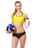 Joueur de volleyball de plage de jeune fille photographie stock Joueur de volleyball de plage de jeune fille photographie stock