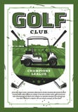 Jouez au golf la voiture et le club de golf sur affiche de vecteur de pelouse la rétro Photos stock Jouez au golf la voiture et le club de golf sur affiche de vecteur de pelouse la rétro Photos stock