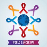 Jour de cancer du monde jour de cancer du monde de conception de calibre avec des rubans illustration de vecteur Jour de cancer du monde jour de cancer du monde de conception de calibre avec des rubans illustration de vecteur