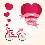 Jour de valentines heureux coeur et vélo d'invitation d'amour beaux illustration stock Jour de valentines heureux coeur et vélo d'invitation d'amour beaux illustration stock