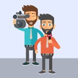 Journalismus- und Pressekonferenzkonzept Journalist und Nachrichtenreporter Flacher Vektor stock abbildung Journalismus- und Pressekonferenzkonzept Journalist und Nachrichtenreporter Flacher Vektor stock abbildung