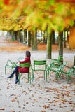 Jovem mulher em Paris na queda fotografia de stock Jovem mulher em Paris na queda fotografia de stock
