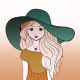 Jovem senhora bonita em um chapéu do verão com cabelo longo grosso ilustração royalty free Jovem senhora bonita em um chapéu do verão com cabelo longo grosso ilustração royalty free