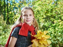 Joyful girl with yellow leaves in autumn park on sunny day royalty free stock photo Joyful girl with yellow leaves in autumn park on sunny day royalty free stock photo