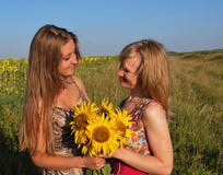 Joyful meeting of cousin sisters Royalty Free Stock Photos Joyful meeting of cousin sisters Royalty Free Stock Photos