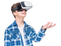 Jugendlich Junge in VR-Gläsern Stockfotos Jugendlich Junge in VR-Gläsern Stockfotos