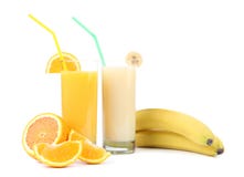 Juices Of Orange And Banana. Fruits. Royalty Free Stock Photography