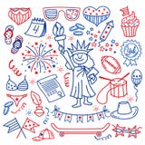 4 juillet Icônes de Jour de la Déclaration d'Indépendance des Etats-Unis d'isolement sur le fond blanc Symboles traditionnels des Image libre de droits 4 juillet Icônes de Jour de la Déclaration d'Indépendance des Etats-Unis d'isolement sur le fond blanc Symboles traditionnels des Image libre de droits