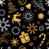 Jul räcker utdragen bokstäver Julgrangarnering, snöflingor, gåvor guld- blänka textur vinter för snow för pojkeferielay royaltyfri illustrationer Jul räcker utdragen bokstäver Julgrangarnering, snöflingor, gåvor guld- blänka textur vinter för snow för pojkeferielay royaltyfri illustrationer