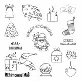 Jul ställde in med utdragna beståndsdelar för klotterhanden Santa Claus, gåvor och typografisk royaltyfri illustrationer Jul ställde in med utdragna beståndsdelar för klotterhanden Santa Claus, gåvor och typografisk royaltyfri illustrationer