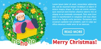 Jul sänker banret Lycklig flicka på gunga i vinter vektor illustrationer Jul sänker banret Lycklig flicka på gunga i vinter vektor illustrationer