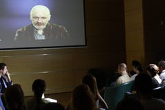 Julian Assange-conferentie royalty-vrije stock afbeelding Julian Assange-conferentie royalty-vrije stock afbeelding