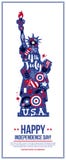 4 July Independence Day banner template with illustration of Statue of Liberty. Patriotic symbols and abstract elements