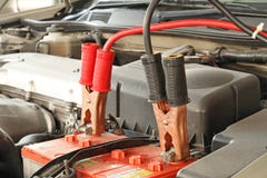 Jumper Cables On A Car Royalty Free Stock Photos