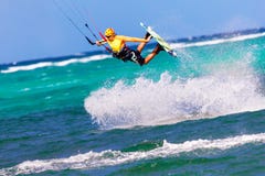 Jumping kitesurfer on sea background Extreme Sport Kitesurfing royalty free stock photography Jumping kitesurfer on sea background Extreme Sport Kitesurfing royalty free stock photography
