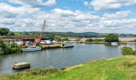 Junction of the Sharpness-Gloucester Canal and Sharpness Docks. River Severn in the background stock images Junction of the Sharpness-Gloucester Canal and Sharpness Docks. River Severn in the background stock images