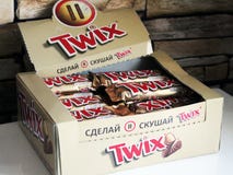 June 24, 2018. Izhevsk, Russia. A box of Twix chocolate. stock photos June 24, 2018. Izhevsk, Russia. A box of Twix chocolate. stock photos