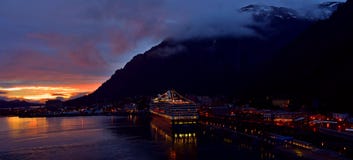 Juneau Alaska Cruise Ship Dock at sunset Royalty Free Stock Photography Juneau Alaska Cruise Ship Dock at sunset Royalty Free Stock Photography