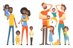 Junge Afroe Amerikanisch Und Kaukasische Familie Nette Und Mude Eltern Mit Kindern Lustige Kleinkinder Und Neugeborene Flach Vektor Abbildung Illustration Von Lustige Eltern