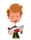 Junge, der Modell einer Flugzeugillustrationszeichentrickfilm-figur hält stock abbildung Junge, der Modell einer Flugzeugillustrationszeichentrickfilm-figur hält stock abbildung