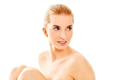 Junge nackte Frau, die auf dem Fußboden sitzt Lizenzfreie Stockfotografie Junge nackte Frau, die auf dem Fußboden sitzt Lizenzfreie Stockfotografie