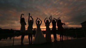 Junge Spaßparty-girls, die am Strand tanzen Hochzeitsfest im Freien stock video footage Junge Spaßparty-girls, die am Strand tanzen Hochzeitsfest im Freien stock video footage