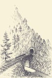 Järnvägen, bron och drevet gräver i bergen vektor illustrationer Järnvägen, bron och drevet gräver i bergen vektor illustrationer