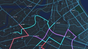 4K animatie luchtmening van nachtkaart met 3d bouw en weg van de bestemmings de bewegende plaats met verwerkte korrel vector illustratie 4K animatie luchtmening van nachtkaart met 3d bouw en weg van de bestemmings de bewegende plaats met verwerkte korrel vector illustratie