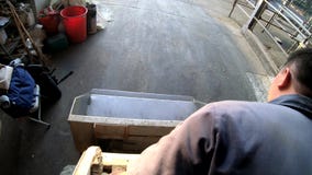 4K, granjero de lechería que conduce el tractor en establo moderno Trabajo campesino en granja metrajes 4K, granjero de lechería que conduce el tractor en establo moderno Trabajo campesino en granja metrajes