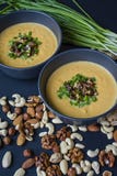 K?rbissahnesuppe mit Kr?utern und N?ssen, diente in einer dunklen Sch?ssel Richtiges und gesundes Lebensmittel Vegetarischer Tell stockbilder K?rbissahnesuppe mit Kr?utern und N?ssen, diente in einer dunklen Sch?ssel Richtiges und gesundes Lebensmittel Vegetarischer Tell stockbilder