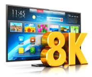 8K UltraHD smart TV. Creative abstract ultra high definition digital television screen technology concept: 3D render illustration of 8K UltraHD resolution stock illustration 8K UltraHD smart TV. Creative abstract ultra high definition digital television screen technology concept: 3D render illustration of 8K UltraHD resolution stock illustration