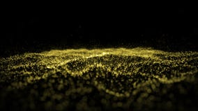 4K wave motion abstract of particles gold dust with stars on black background. background gold movement, seamless loop