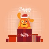 Kaart van de de Vakantiegroet van de nieuwjaar 2018 Retro Affiche met Hond die Santa Hat dragen vector illustratie Kaart van de de Vakantiegroet van de nieuwjaar 2018 Retro Affiche met Hond die Santa Hat dragen vector illustratie