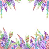 Kaartmalplaatje met het bloemenontwerp; bloeit de waterverf bloemenelementen van een lupine en andere wildflowers royalty-vrije illustratie Kaartmalplaatje met het bloemenontwerp; bloeit de waterverf bloemenelementen van een lupine en andere wildflowers royalty-vrije illustratie