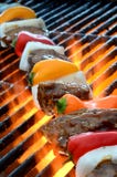 Kabob On BBQ Grill With Hot Flames Stock Photos