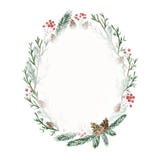 Kader met kegels, bessen en nette takken, waterverfpainti royalty-vrije illustratie Kader met kegels, bessen en nette takken, waterverfpainti royalty-vrije illustratie